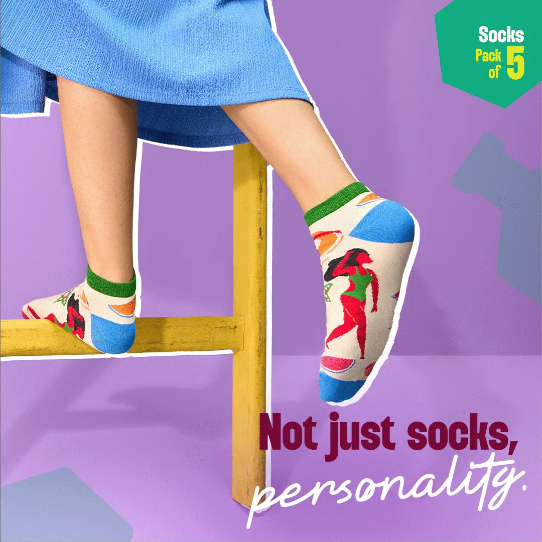 Fashion Fusion! Unisex Socks, 100% Bamboo Made, Ankle Length, Pack of 5