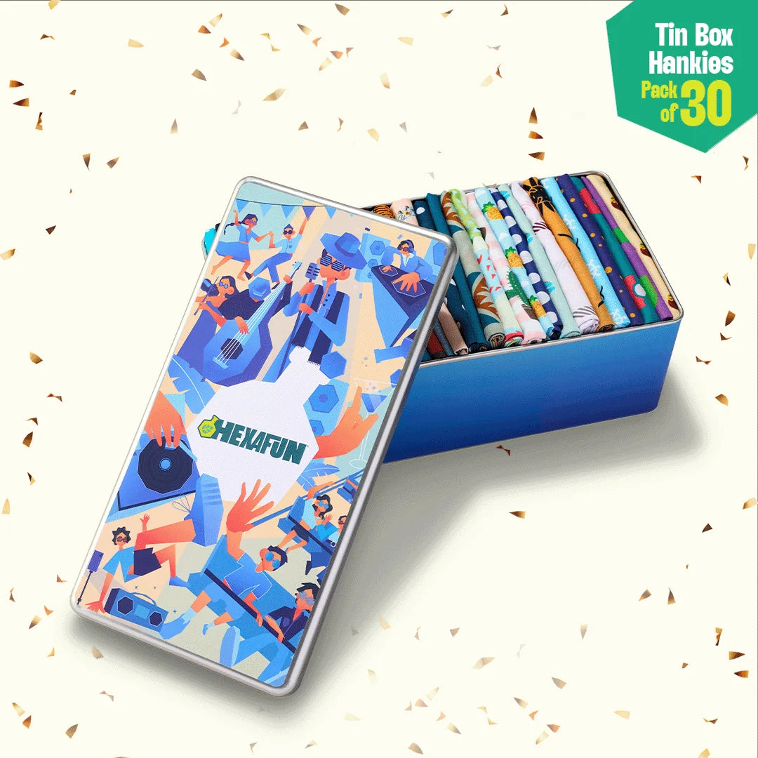 Fun A-fair! Tin Gift Box, Unisex Hankies, 100% Organic Cotton, Box Of 30