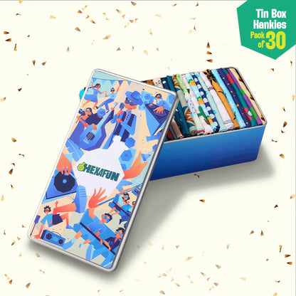 Fun A-fair! Tin Gift Box, Unisex Hankies, 100% Organic Cotton, Box Of 30