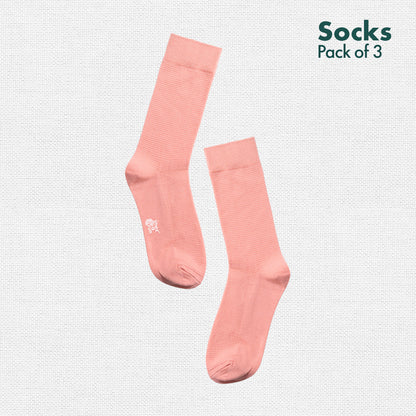 Minty Peach! Unisex Socks, 100% Organic Cotton, Crew Length, Pack of 3