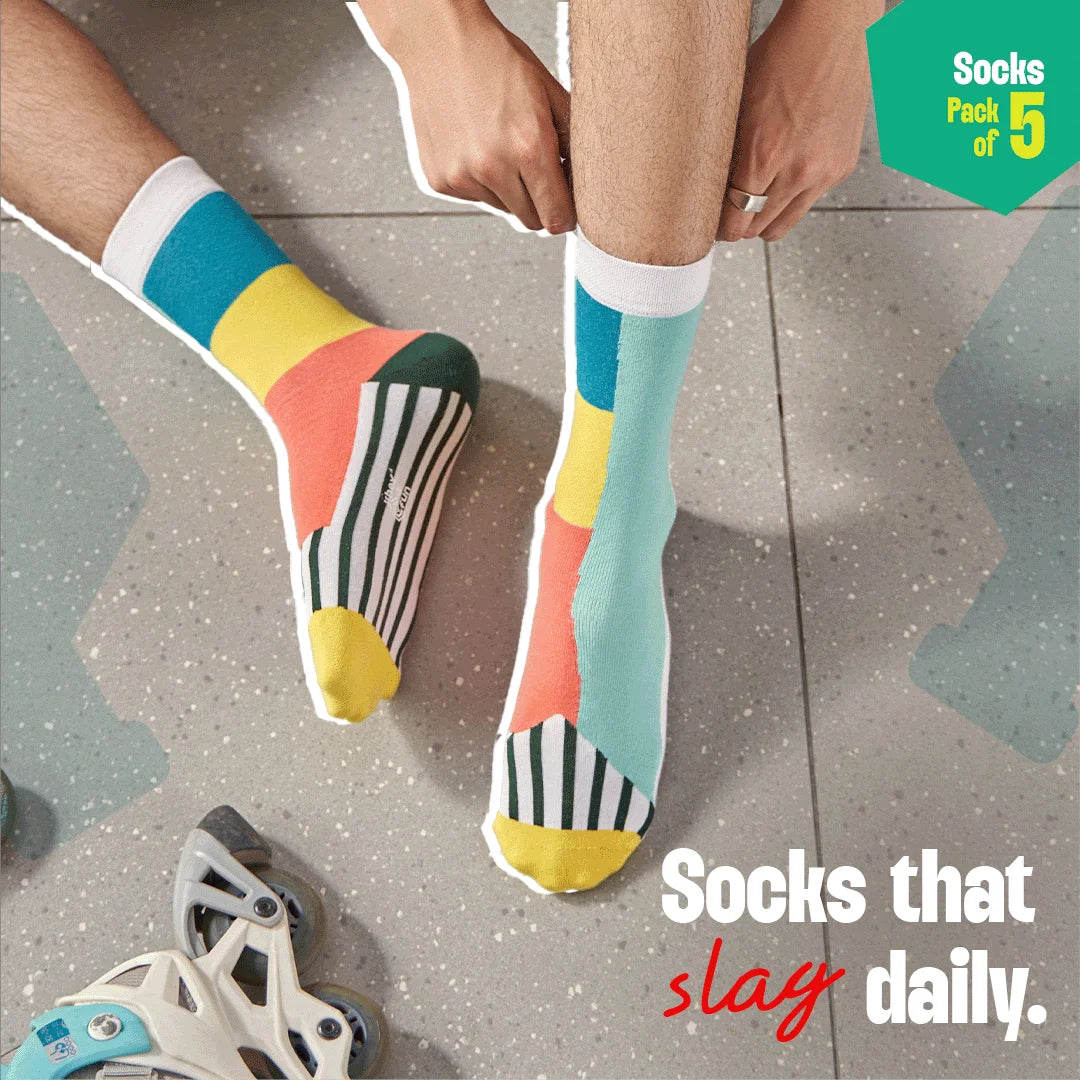 Pattern Palooza! Unisex Socks, 100% Organic Cotton, Crew Length, Pack of 5