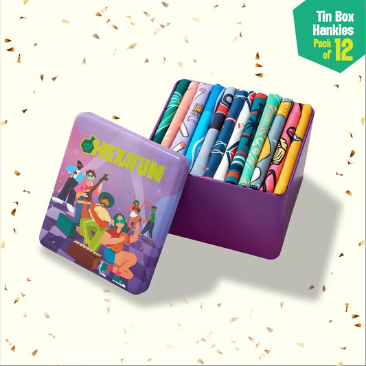 Jammin! Tin Gift Box, Unisex Hankies, 100% Organic Cotton, Box of 12