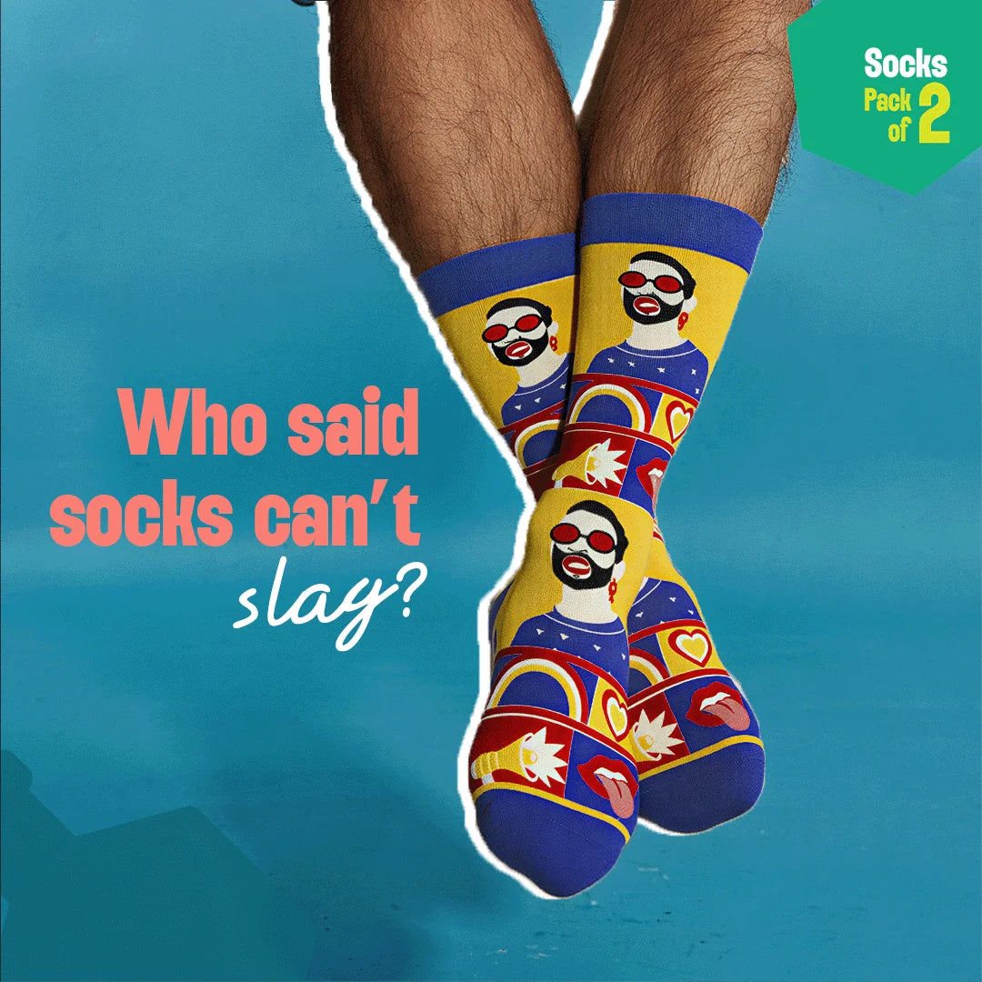 Rainbow Check! Unisex Socks, 100% Organic Cotton, Crew Length, Pack of 2