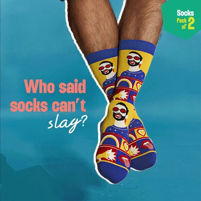 Rainbow Check! Unisex Socks, 100% Organic Cotton, Crew Length, Pack of 2