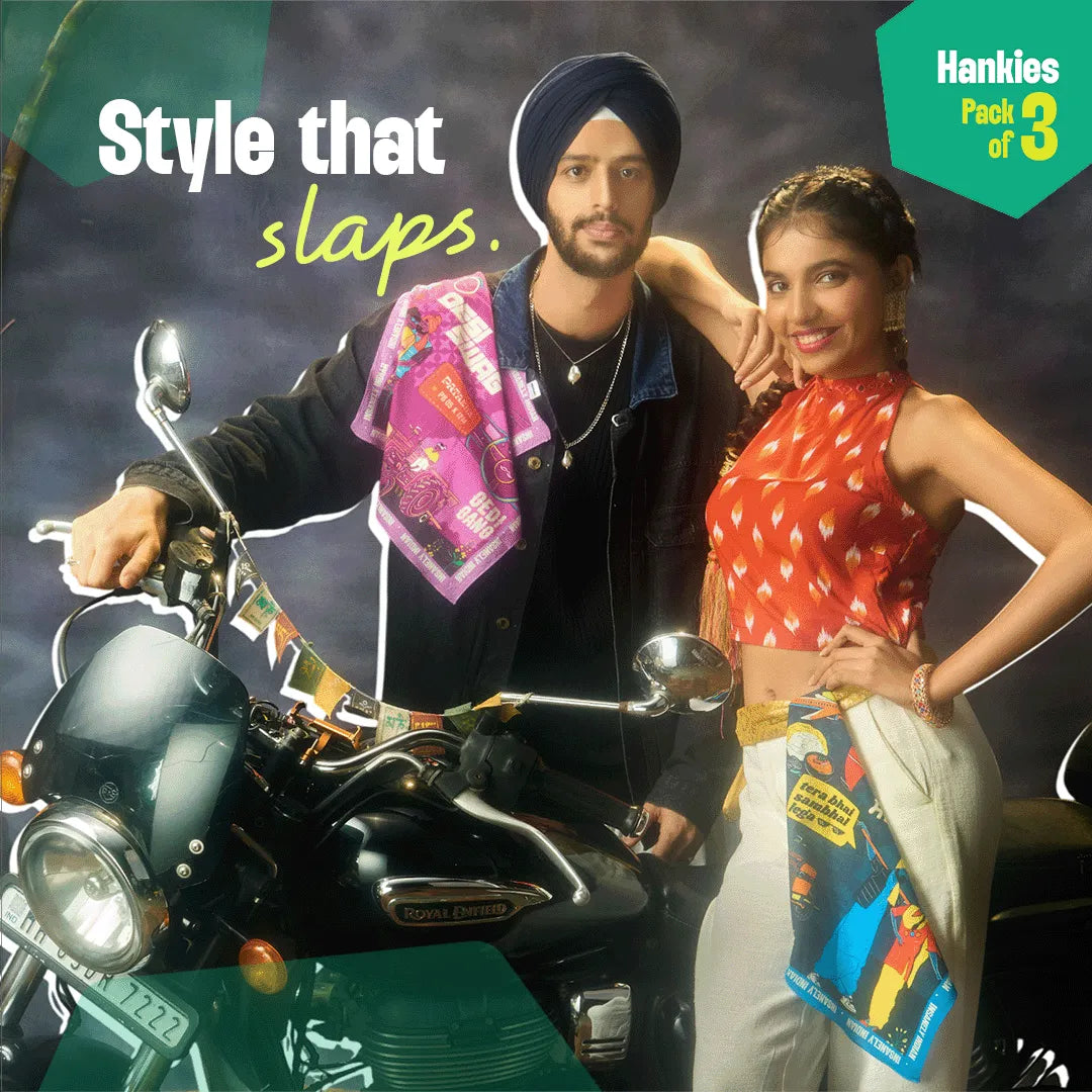 Patiala Peg! Unisex Hankies, 100% Organic Cotton, Pack of 3