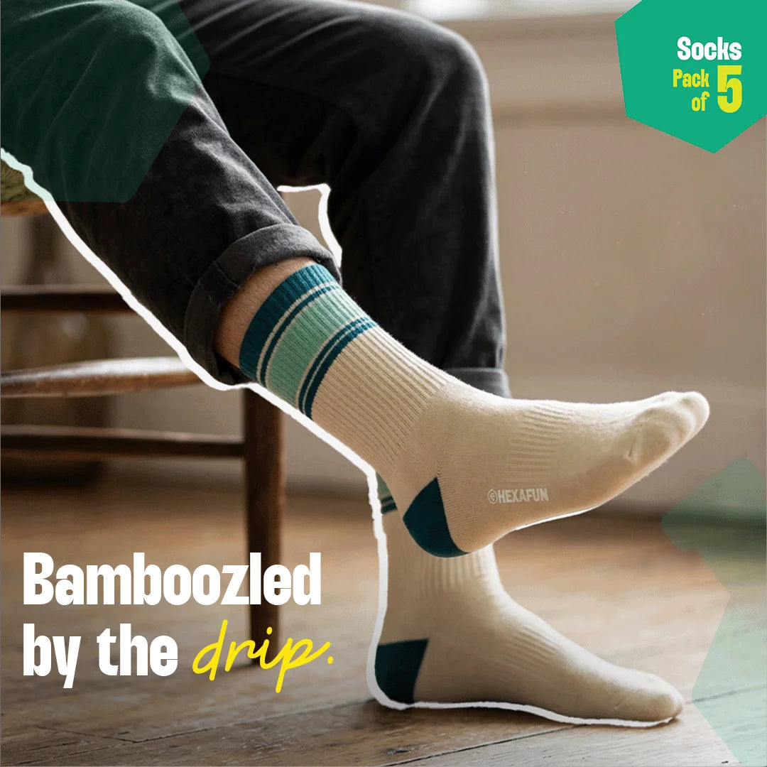 Retro Splash! Unisex Socks, 100% Bamboo, Crew Length, Pack of 5