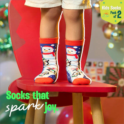 Snowy Holiday! Unisex Kid's Socks, 100% Bamboo, Crew Length, Pack of 2
