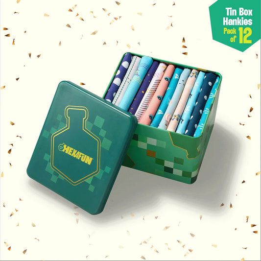 Dress Code! Tin Gift Box, Unisex Hankies, 100% Organic Cotton, Box Of 12