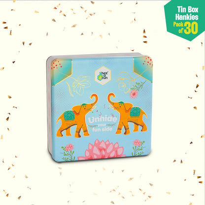 EOD! Elephant Of The Day! Tin Gift Box, Unisex Hankies, 100% Organic Cotton, Box Of 30