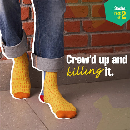 Yellow Dear! Unisex Socks, 100% Organic Cotton, Crew Length, Pack of 2