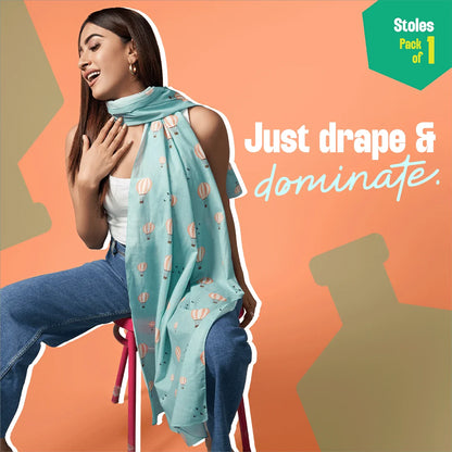 BTW! Balloon The Way! Women's Stole, 100% Organic Cotton, Pack of 1