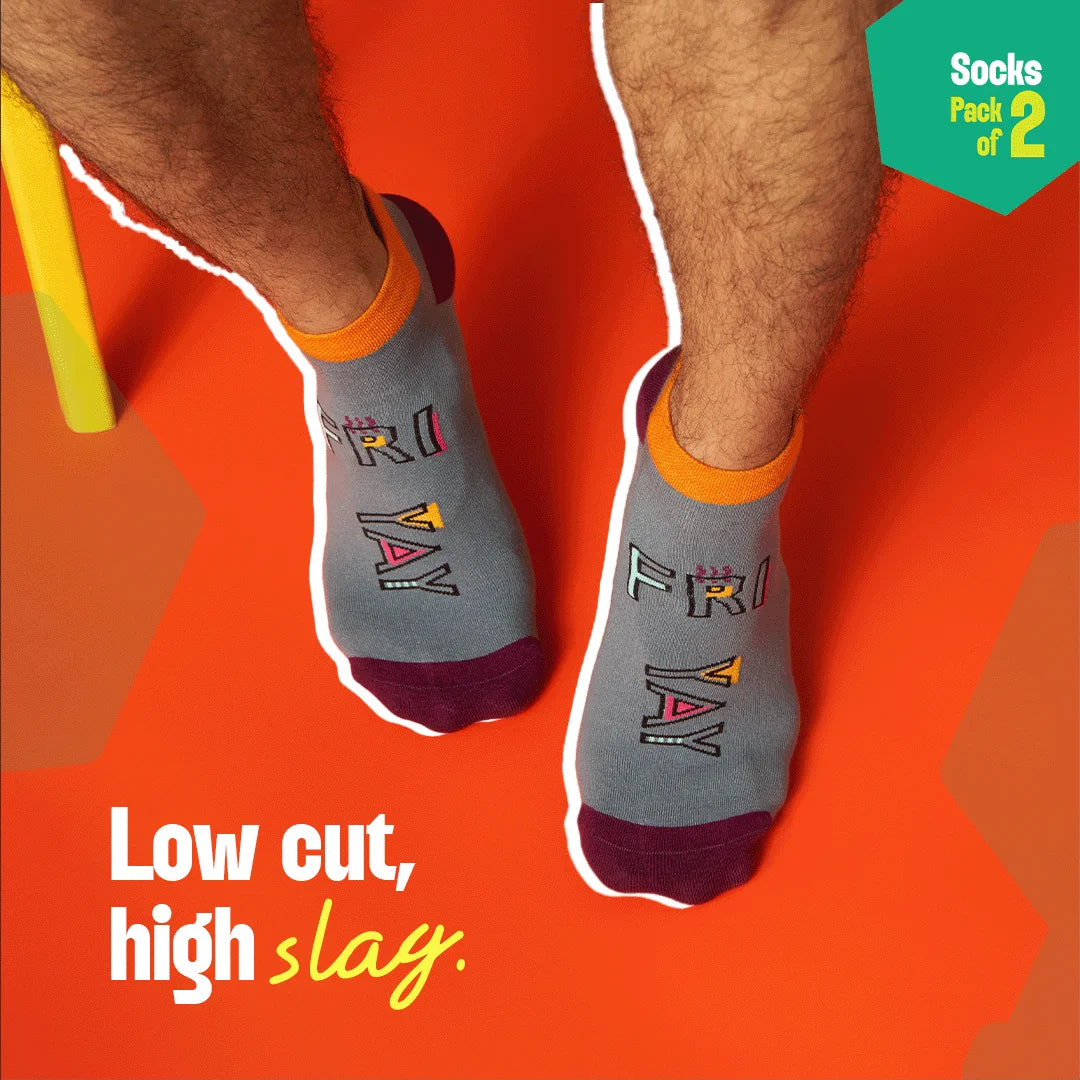Weekend! Unisex Socks, 100% Organic Cotton, Ankle Length, Pack of 2