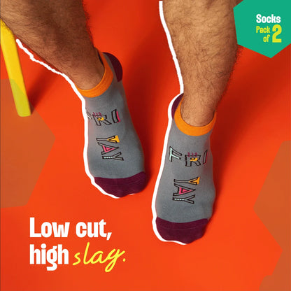 Weekend! Unisex Socks, 100% Organic Cotton, Ankle Length, Pack of 2