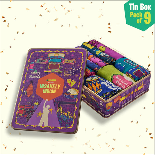 Horn Ok Please! Tin Gift Box, 6 Hankies + 3 Socks, 100% Organic Cotton, Box of 9