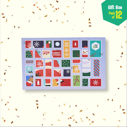 Xmas Stamps 2.0! 6 Unisex Kid's Socks + 6 Unisex Kid's Hankies, 100% Sustainable, Gift Box of 12