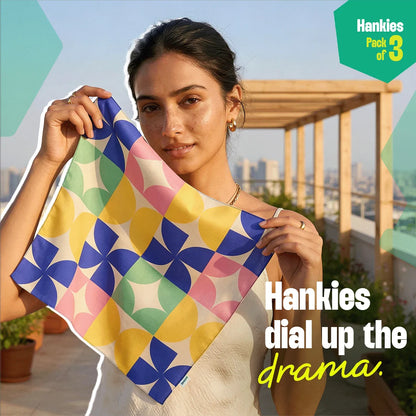 Mosaic Motion! Unisex Hankies, 100% Organic Cotton, Pack of 3