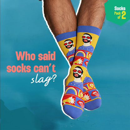 Rainbow Check! Unisex Socks, 100% Organic Cotton, Crew Length, Pack of 2