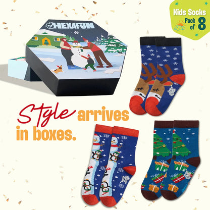 Icy Cool! Unisex Kid's Socks, 100% Bamboo, Crew Length, Gift Box of 8