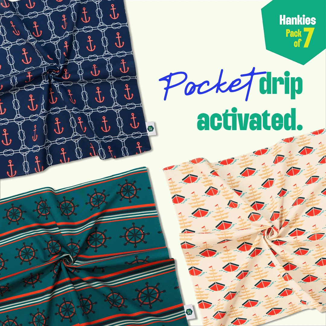 Vitamin Sea! Unisex Hankies, 100% Organic Cotton, Pack of 7