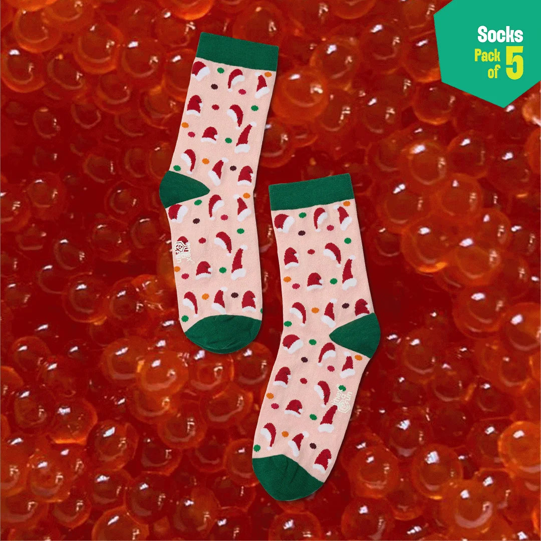 It's So Festive! Unisex Ankle Length Socks, 100% Organic Cotton, Pack of 05