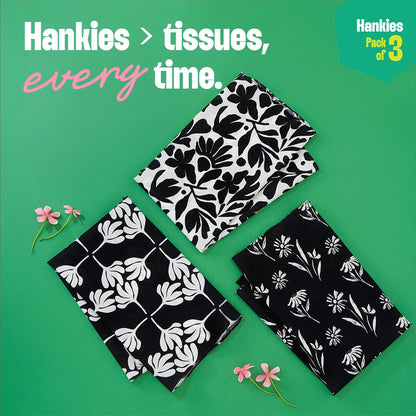 Blooming Tales! Unisex Hankies, 100% Organic Cotton, Pack of 3