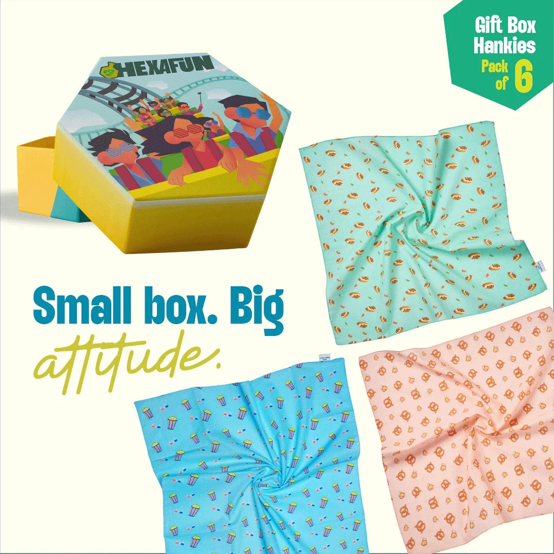 Cheer Thrills! Unisex Hankies, 100% Organic Cotton, Gift Box of 6