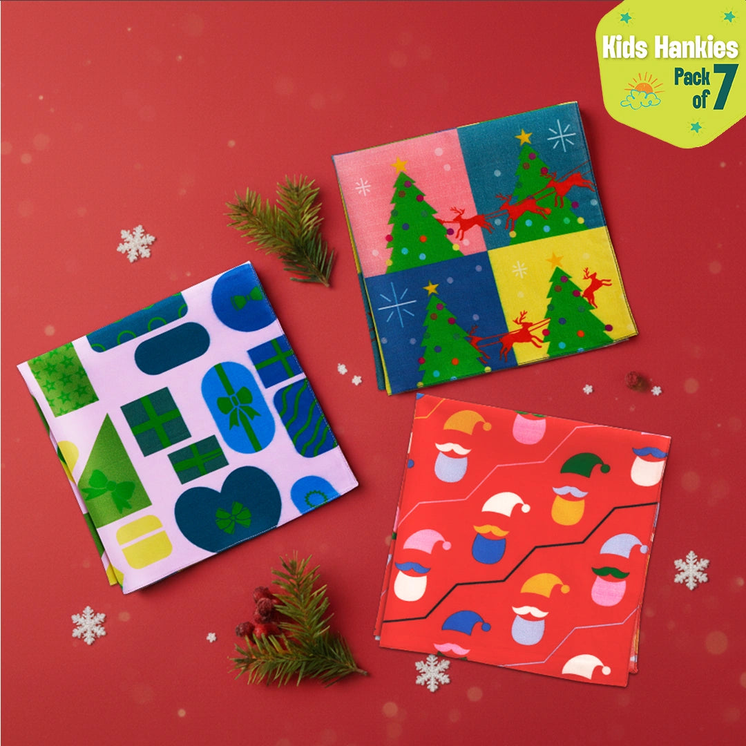 Holiday Hugs! Unisex Kid's Hankies, 100% Organic Cotton, Pack of 7