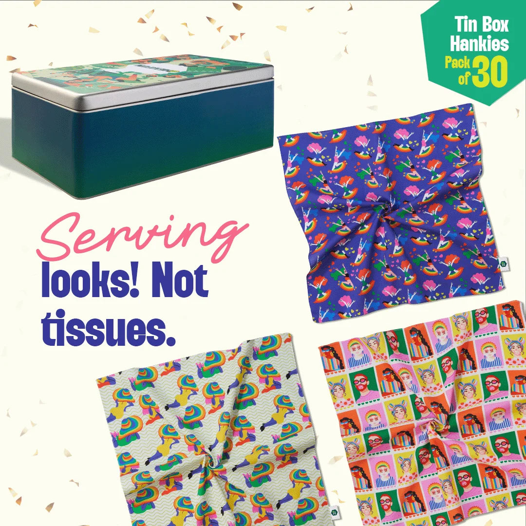 Troublemakers! Tin Gift Box, Unisex Hankies, 100% Organic Cotton, Box Of 30
