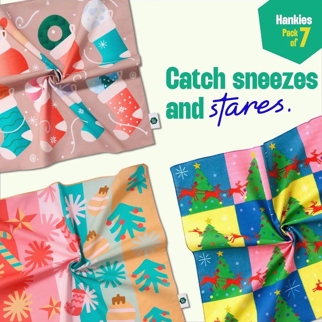 Xmas Groove! Unisex Hankies, 100% Organic Cotton, Pack of 7