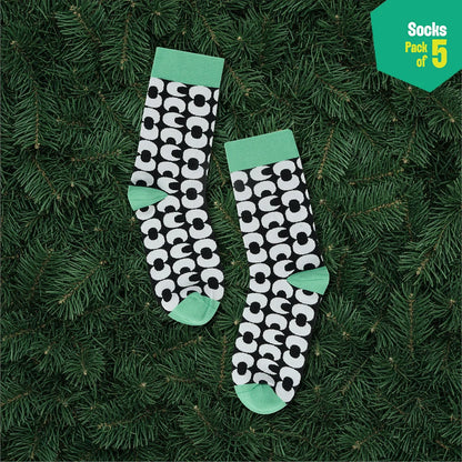 Monochromatic Twist! Unisex Socks, 100% Bamboo, Crew Length, Pack of 5