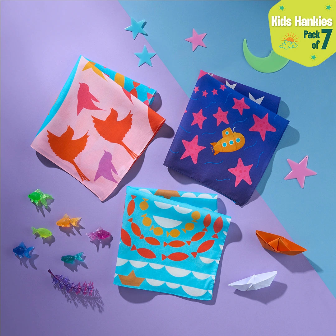 Happy Little Hearts! Unisex Kid's Hankies, 100% Organic Cotton, Pack of 7