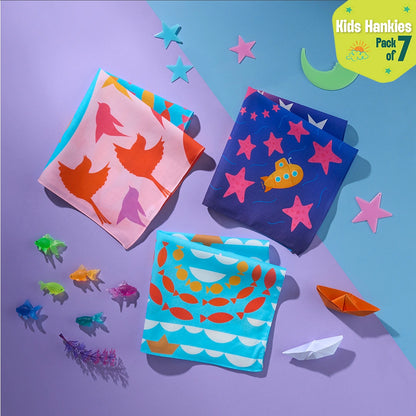 Happy Little Hearts! Unisex Kid's Hankies, 100% Organic Cotton, Pack of 7