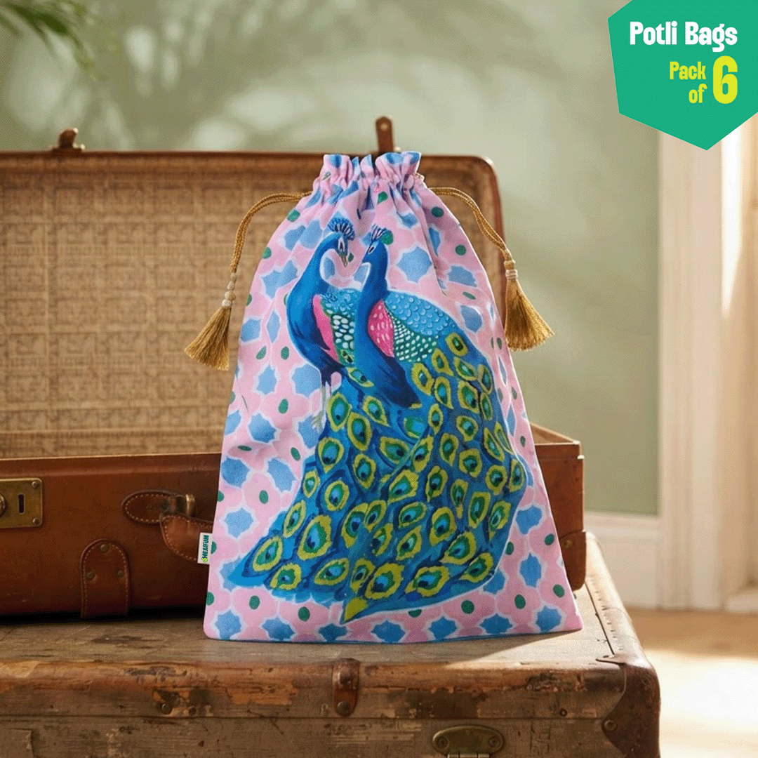 Wild Whispers! Unisex Potli Bags, 100% Cotton, Pack of 6