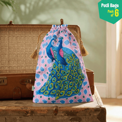 Wild Whispers! Unisex Potli Bags, 100% Cotton, Pack of 6