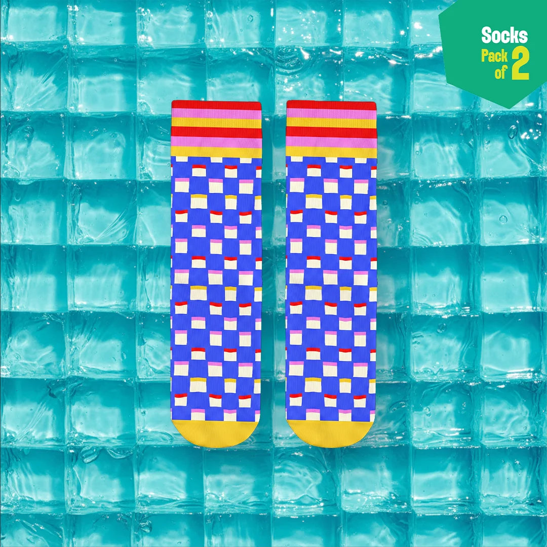 Rainbow Check! Unisex Socks, 100% Organic Cotton, Crew Length, Pack of 2