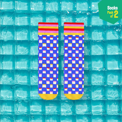Rainbow Check! Unisex Socks, 100% Organic Cotton, Crew Length, Pack of 2