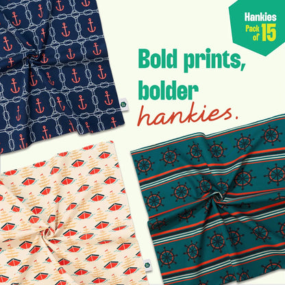 Wanderlust! Small Unisex Hankies, 100% Organic Cotton, Pack of 15
