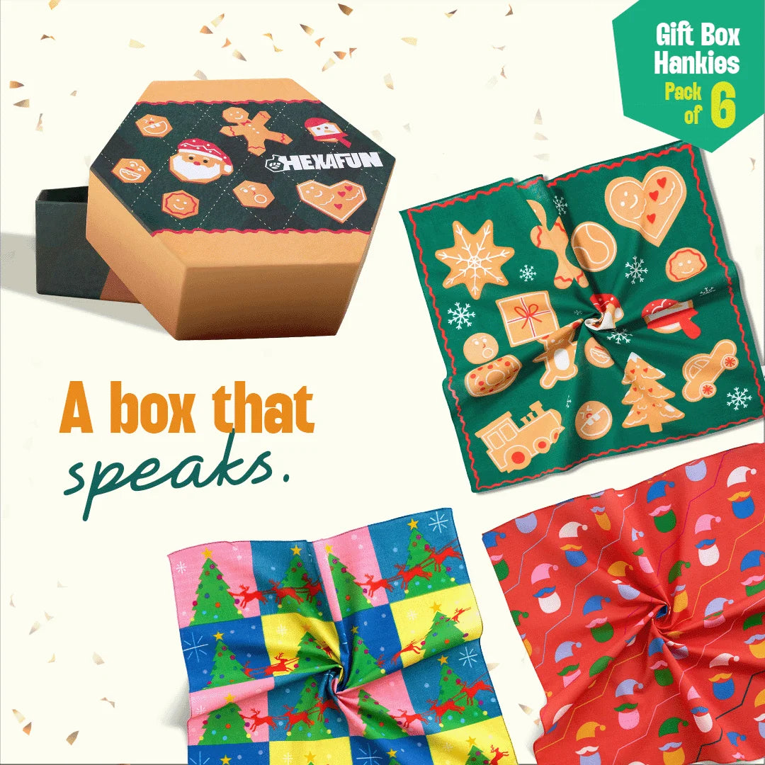 Ginger Bread! Unisex Hankies, 100% Organic Cotton, Gift Box of 6