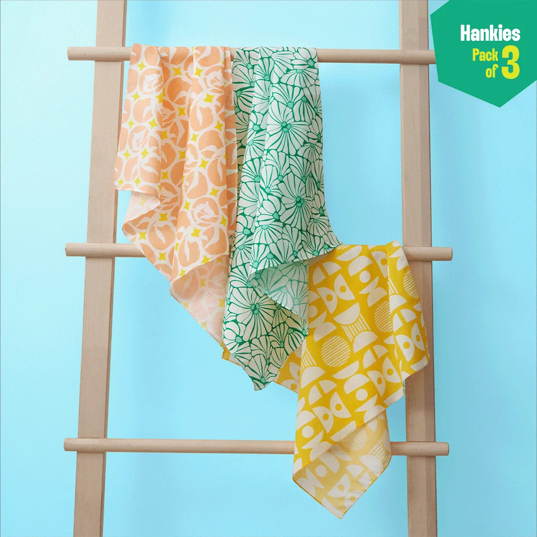 Summer Fling! Unisex Hankies, 100% Organic Cotton, Pack of 3