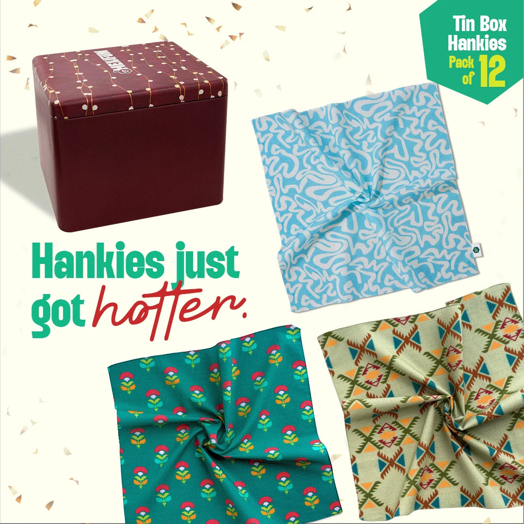 Glam Sham! Tin Gift Box, Unisex Hankies, 100% Organic Cotton, Box Of 12