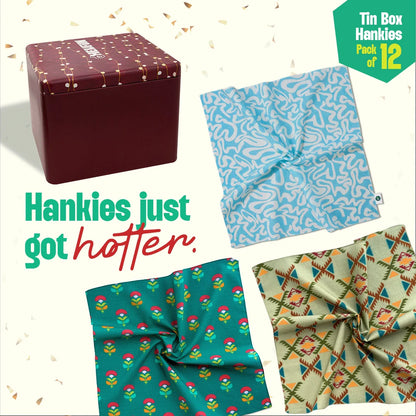 Glam Sham! Tin Gift Box, Unisex Hankies, 100% Organic Cotton, Box Of 12