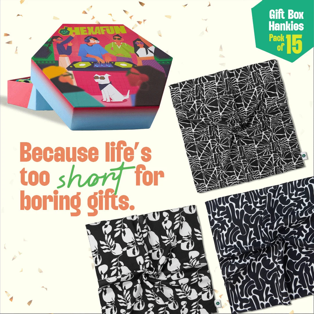 Party Crashers! Unisex Hankies, 100% Organic Cotton, Gift Box of 15