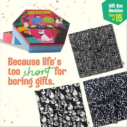 Party Crashers! Unisex Hankies, 100% Organic Cotton, Gift Box of 15