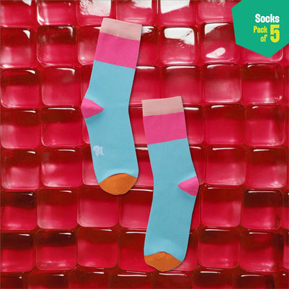 Color Pop Story! Unisex Socks, 100% Organic Cotton, Crew Length, Pack of 5