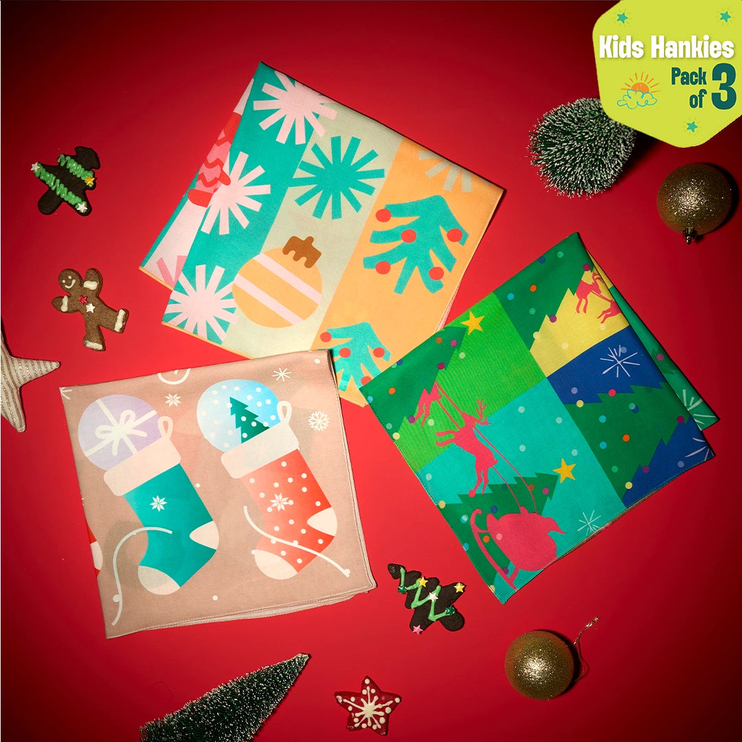 Sant-astic! Unisex Kid's Hankies, 100% Organic Cotton, Pack of 3