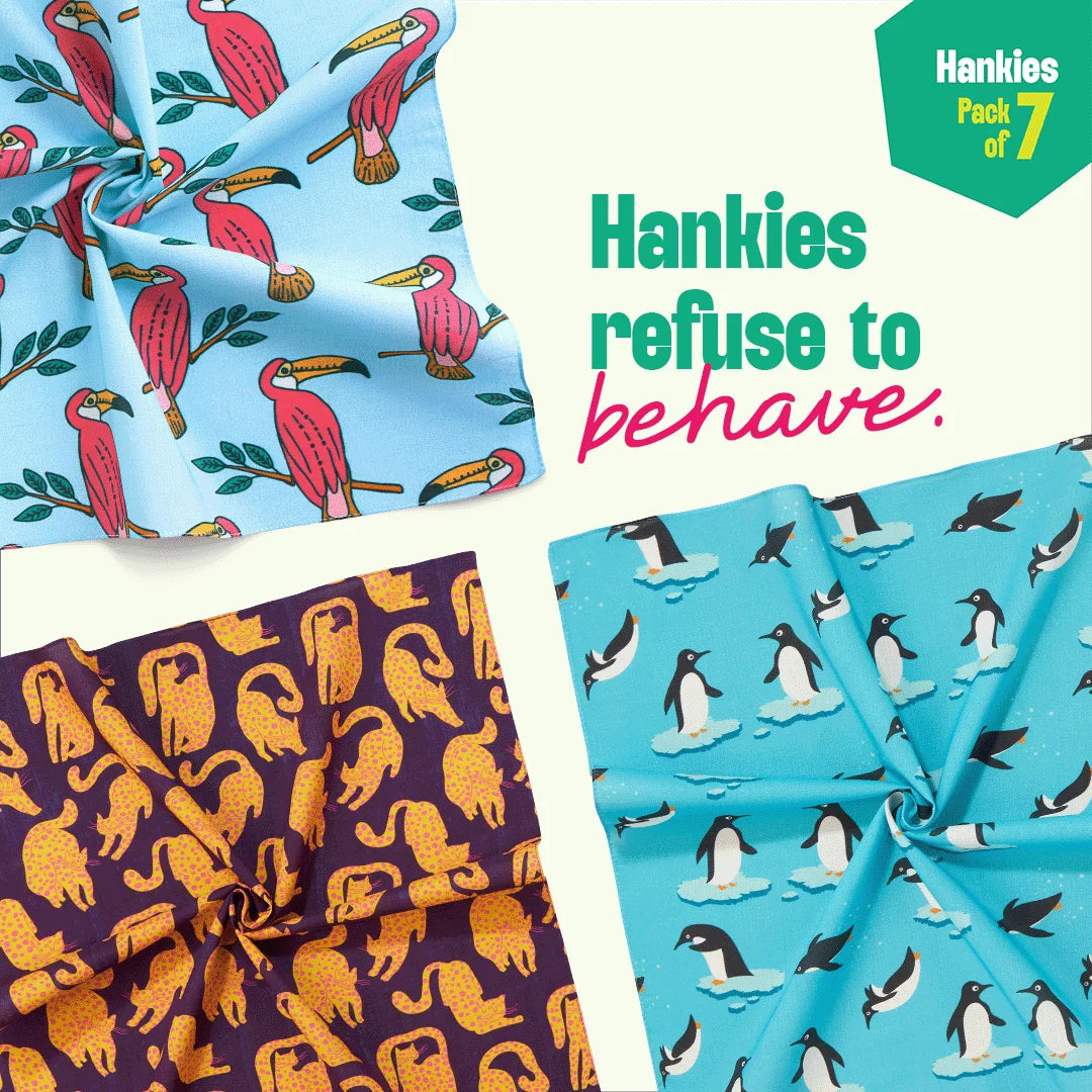 Wild Drip! Unisex Hankies, 100% Organic Cotton, Pack of 7