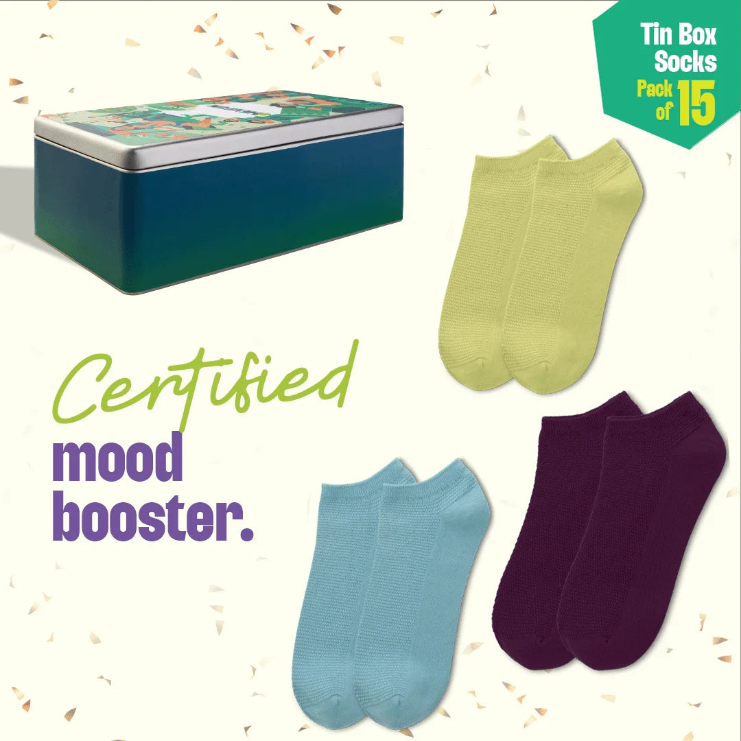 Rule Breakers! Tin Gift Box, Unisex Ankle Length Socks, 100% Organic Cotton, Box Of 15