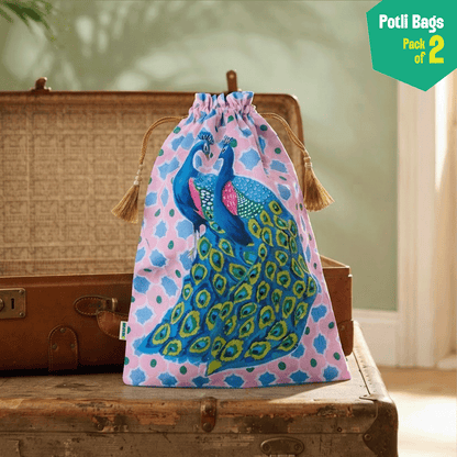 Feather Like! Unisex Potli Bags, 100% Cotton, Pack of 2