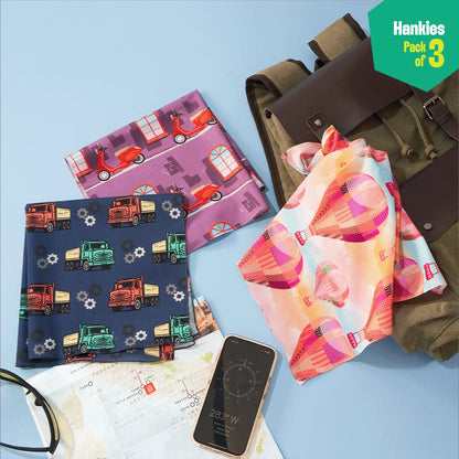 Out Of Town! Unisex Hankies, 100% Organic Cotton, Pack of 3
