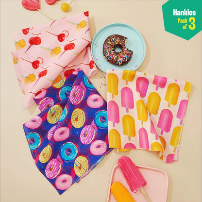Sweet Tooth! Unisex Hankies, 100% Organic Cotton, Pack of 3